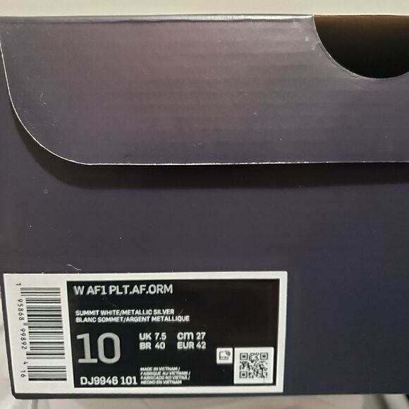 Nike Women's Sz 10 Air Force 1 PLT .AF. ORM Summit White Silver DJ9946-101 NEW - Picture 11 of 13